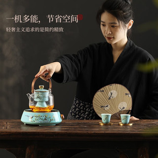 不拙玻璃煮茶壶电陶炉煮茶器烧水壶茶具套装家用养生壶煮茶炉围炉煮茶 2喜鹊登枝条纹壶+喜鹊登枝电陶炉