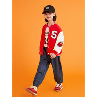  SESAME STREET女童棒球服外套春秋款2023新款秋季时髦洋气宽松女孩儿童装 红色 120cm