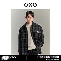GXG男装 秋季经典黑白格纹休闲男式夹克外套简约上衣外套 黑底白格 180/XL