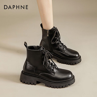 达芙妮（DAPHNE）工装马丁靴女ins潮百搭厚底增高显瘦小个子短筒女靴 黑色 37