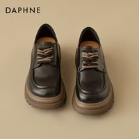 达芙妮（DAPHNE）英伦风乐福鞋女秋季粗跟厚底系带小皮鞋黑色单鞋女 黑色~百搭 37/235