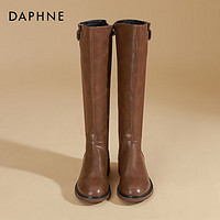 达芙妮（DAPHNE）复古时尚长筒靴女冬季不过膝西部牛仔小个子骑士靴 棕色 37