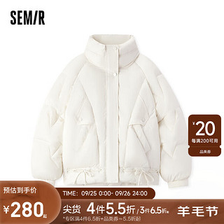 森马（Semir）森马棉服女设计感花朵提花插肩袖宽松2023冬软糯抽绳棉衣甜美 白色调00311 155/80A/S