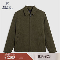 布克兄弟（BrooksBrothers）男士秋绵羊毛休闲翻领双向拉链外套 3002-深绿色 M