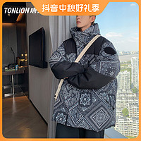 TONLION 唐狮 品牌男士短款羽绒服连帽多口袋港风潮流高端外套ins