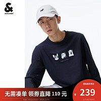 杰克·琼斯（JACK&JONES）秋季男装潮流圆领卡通图字母胶印上衣运动卫衣长袖打底衫男士 深兰色-E38 165/88A/XS