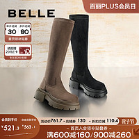 BeLLE 百丽 绒面弹力靴女显瘦过膝瘦瘦靴A4X1DDC3 黑色 36