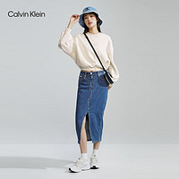 卡尔文·克莱恩 Calvin Klein Jeans女士休闲字母刺绣宽松抓绒圆领卫衣J223410 YBI-牛乳白 XS