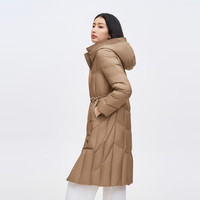 波司登(BOSIDENG)2023秋冬轻薄羽绒服女商务连帽长款外套B30134172 杏仁摩卡7561 170/92A