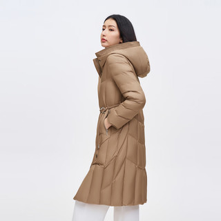 波司登（BOSIDENG）2023秋冬轻薄羽绒服女商务连帽长款外套B30134172 杏仁摩卡7561 170/92A