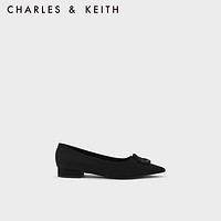 CHARLES&KEITH金属饰浅口尖头时尚单鞋女CK1-70900484 BLACK TEXTURED黑色纹理 39