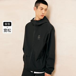 杰克·琼斯（JACK&JONES）秋季男装潮流长袖外套抽连帽logo防风上衣户外休闲夹克外套男 黑色-E41 185/104A/XL