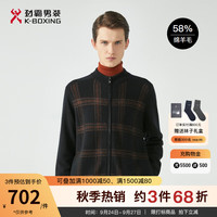 劲霸男装商务休闲格纹舒适秋季茄克羊毛衫男|BYXG3729 黑色 165/S
