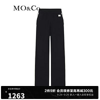 MO&Co.橡筋松紧腰长直筒撞色边休闲裤MC刺绣MBC3PATT11 黑色 S/160