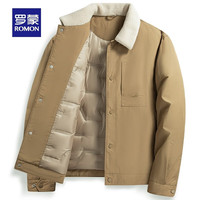 罗蒙短款毛领羽绒服中青年男士休闲百搭时尚外套 黑色 170