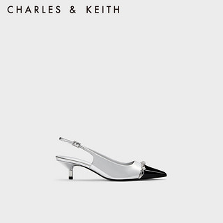 CHARLES&KEITH时尚链条饰漆皮尖头穆勒鞋高跟鞋凉鞋女CK1-61720161 Silver银色 34