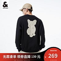 杰克·琼斯（JACK&JONES）秋季男装潮流宽松法斗犬纯棉字母刺绣上衣运动卫衣长袖男士 黑色 180/100A/L