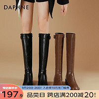 达芙妮（DAPHNE）复古时尚长筒靴女冬季不过膝西部牛仔小个子骑士靴 黑色 37