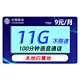  中国移动 移动流量卡手机卡电话卡全国通用上网卡不限速通话卡上网卡5G手机号大王 -911G+100　