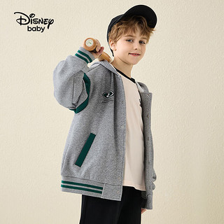 迪士尼（DISNEY）童装儿童男童针织连帽棒球服加绒外套DB331IE34中麻灰160