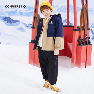 Converse 匡威童装男童短款棉服儿童星箭标撞色保暖外套 藏青蓝 110/52