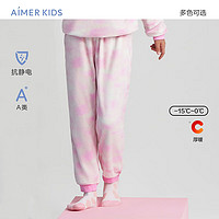 爱慕儿童(AIMER KIDS)厚扛静电打底外穿柔软海岛绒儿童睡衣家居服男女童长袖卫衣/裤子 长裤粉馨心情 110