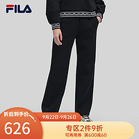 FILA 斐乐女士针织长裤休闲简约舒适直口运动裤 正黑色-BK 160/62A/S