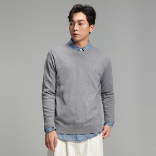 JEANSWEST 真维斯 针织衫男装圆领纯色打底衫宽松套头毛线衫上衣KC 浅花灰2080 175/96A/M