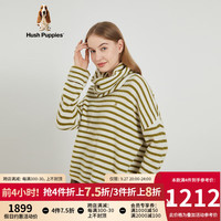 Hush Puppies暇步士女装可拆卸围脖软糯保暖宽松版羊绒毛衣条纹针织衫 358绿白 S