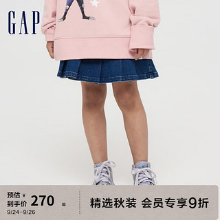 Gap女童秋季2023洋气迷你牛仔裙百褶裙810365儿童装半身短裙 深蓝色 130cm(M)