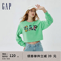 Gap 盖璞 女装秋季花卉LOGO短款辣妹法式圈织卫衣591048 果绿色 170/96A(M)