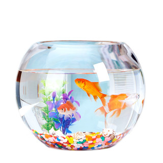 办公桌玻璃鱼缸金鱼缸水族箱客厅小型桌面乌龟缸透明圆形家用造景