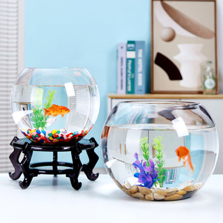办公桌玻璃鱼缸金鱼缸水族箱客厅小型桌面乌龟缸透明圆形家用造景