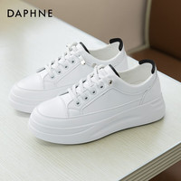 达芙妮(DAPHNE)小白鞋女鞋秋百搭休闲运动鞋女厚底皮面增高板鞋 白黑色 37