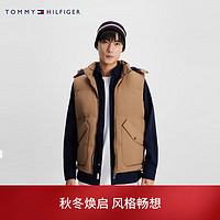 TOMMY HILFIGER男装可脱卸帽简约轻暖合身羽绒马甲背心32815 卡其色GW8 XS