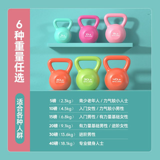 RUNWE 朗威 壶铃哑铃女士健身家用器材男士竞技浸塑亚玲球提壶哑铃5-20磅健身 10LB/约4.5kg粉女+