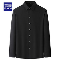 罗蒙（ROMON）男士长袖衬衫时尚纯色上衣男商务通勤职场衬衣 黑色 170