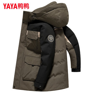 鸭鸭（YAYA）羽绒服男中长款冬季时尚撞色拼接连帽休闲保暖外套Y 黑色 165/84A(S)
