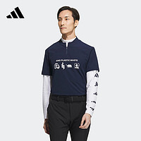 adidas阿迪达斯男装秋季速干高尔夫运动长袖POLO衫HY0962 学院藏青蓝 A/3XL