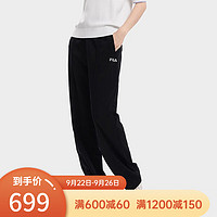 FILA 斐乐 女子针织长裤时尚简约宽松阔腿裤运动裤 正黑色-BK 175/74A/XL