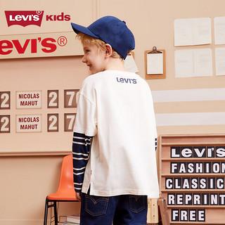 Levi's李维斯童装男童长袖T恤秋儿童舒适纯棉假两件长T打底衫 糖果白 160/76