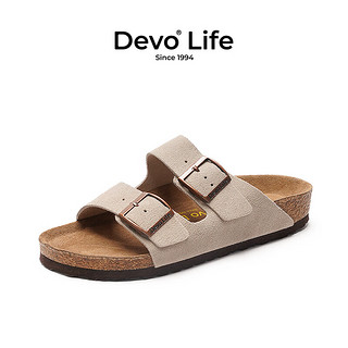 Devo 的沃 LifeDevo软木鞋真皮绑带凉鞋2023夏季男鞋 2718 灰色反绒皮 42