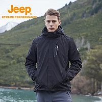 Jeep吉普男装秋冬户外三合一可拆卸冲锋衣抓绒内胆防水登山外套 品牌黑 M
