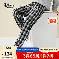 迪士尼（Disney）童装男童梭织格子长裤装儿童运动休闲裤 渐变黑白格 100