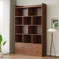 实采（SHICY）简易书架落地客厅置物架简约现代柜子分层收纳架储物柜家用书柜 【双门双抽款】暖白色100cm