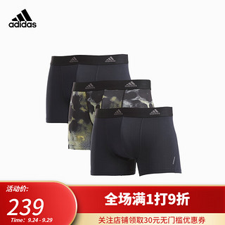 ADIDAS/阿迪达斯adidas男士透气凉感秋运动平角内裤四角裤生潮流裤头3条 黑色+印花+深 L