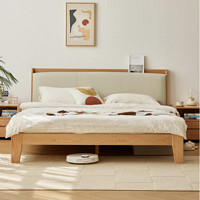 京东京造 林中梦实木床 FAS级橡木软包床头大板厚材 主卧双人床1.8×2米