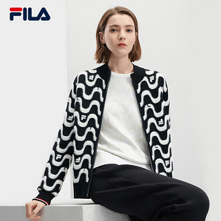 FILA 斐乐女士织外套2023冬时尚基础休闲简约满印上衣 正黑色-BK 165/84A/M