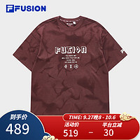 FILA FUSION斐乐潮牌男子针织短袖衫时尚宽松纯棉T恤 红枫棕-BN 170/92A/M