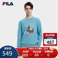 斐乐（FILA） 男子针织套头衫基础简约印花长袖卫衣 海幽蓝-BU 185/104A/XXL